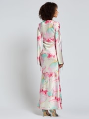 Daska Pink Sali Maxi Dress With Long Sleeves And Neck Tie Details - Image 2 of 4
