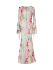 Daska Pink Sali Maxi Dress With Long Sleeves And Neck Tie Details - Image 4 of 4