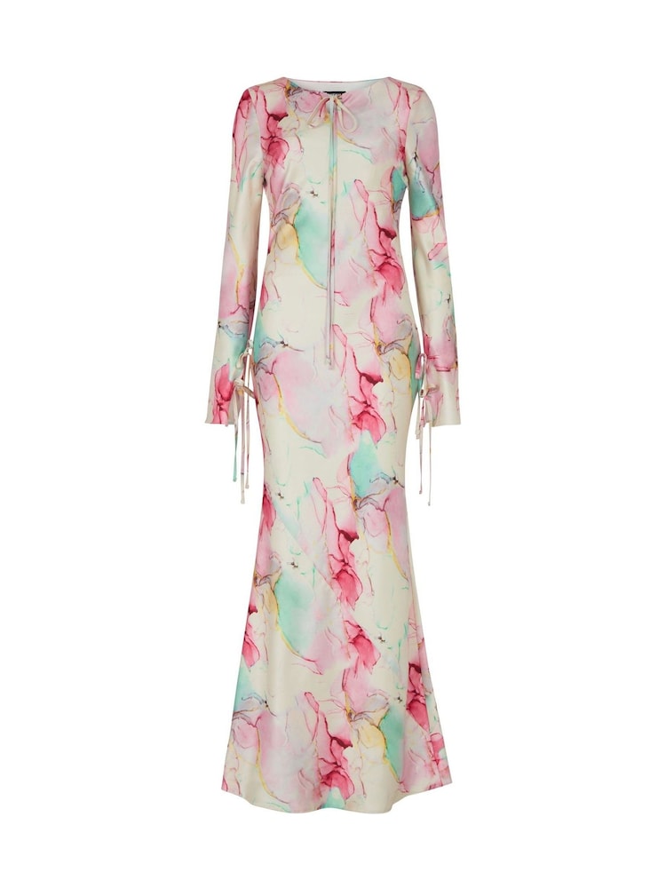 Daska Pink Sali Maxi Dress With Long Sleeves And Neck Tie Details - Image 4 of 4