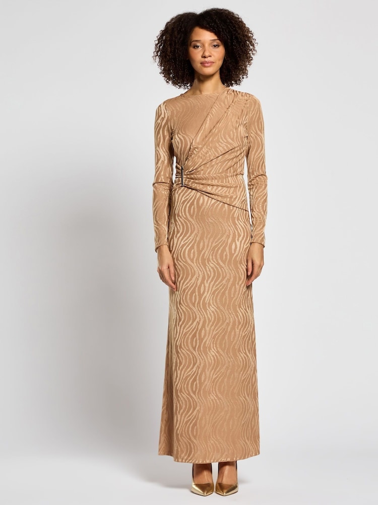 Daska Brown Eris Maxi Dress With Long Sleeves And Side Buckle Detail - Image 1 of 4