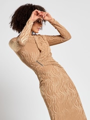 Daska Brown Eris Maxi Dress With Long Sleeves And Side Buckle Detail - Image 3 of 4