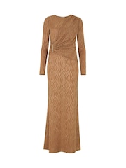 Daska Brown Eris Maxi Dress With Long Sleeves And Side Buckle Detail - Image 4 of 4