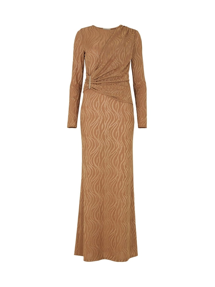 Daska Brown Eris Maxi Dress With Long Sleeves And Side Buckle Detail - Image 4 of 4