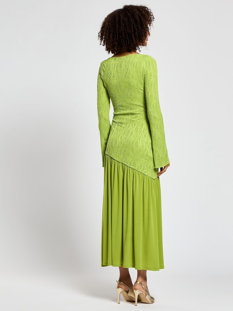 Daska Green Meissa Maxi Dress With Long Sleeve And Textured Contrast Detail - Image 2 of 4