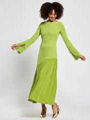 Daska Green Meissa Maxi Dress With Long Sleeve And Textured Contrast Detail - Image 3 of 4