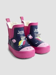 JoJo Maman Bébé Navy Cosy Lined Unicorn Ankle Wellies - Image 1 of 5