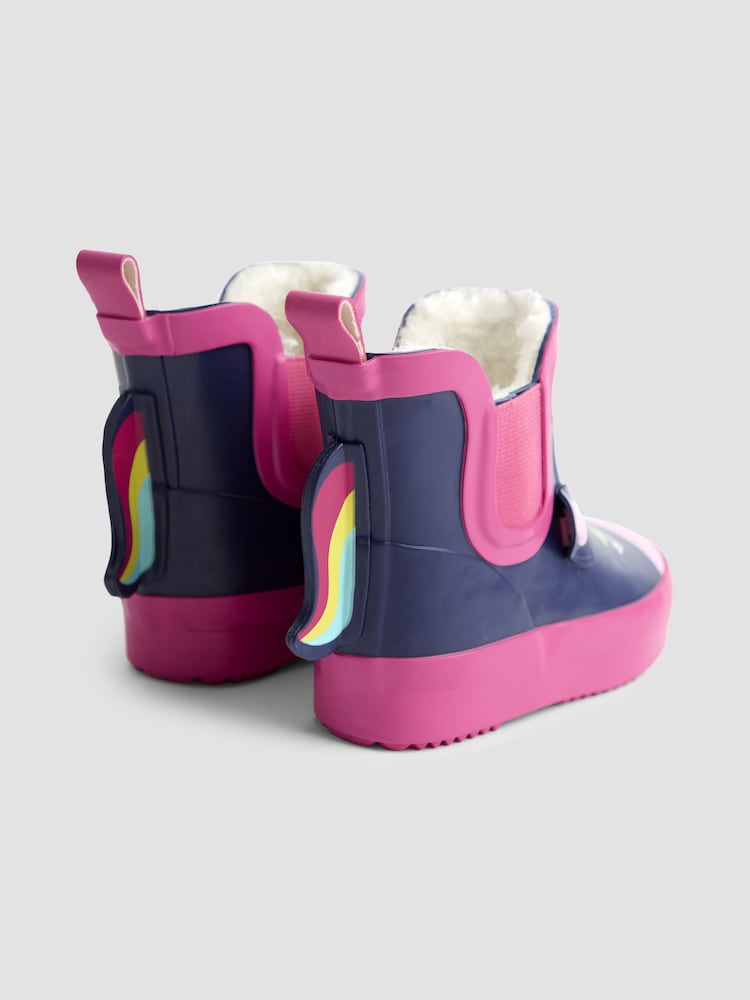 JoJo Maman Bébé Navy Cosy Lined Unicorn Ankle Wellies - Image 2 of 5