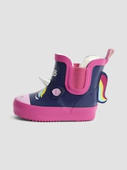 JoJo Maman Bébé Navy Cosy Lined Unicorn Ankle Wellies - Image 4 of 5