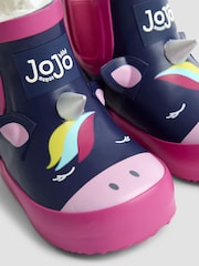 JoJo Maman Bébé Navy Cosy Lined Unicorn Ankle Wellies - Image 5 of 5