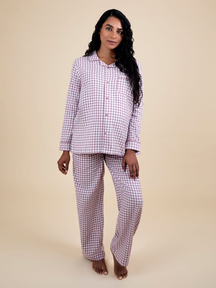 JoJo Maman Bébé Berry Maternity Gingham Pyjama Set - Image 1 of 5