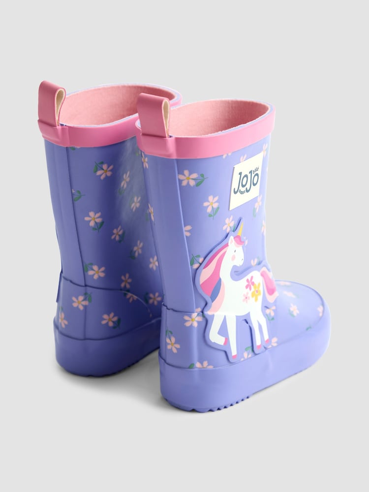 JoJo Maman Bébé Purple Unicorn Character Wellies - Image 2 of 4