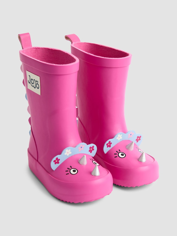 JoJo Maman Bébé Fuchsia Pink Dino Character Wellies - Image 1 of 5