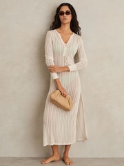 Reiss Cream Samantha Knitted Beach Cover-Up Dress - Image 1 of 6