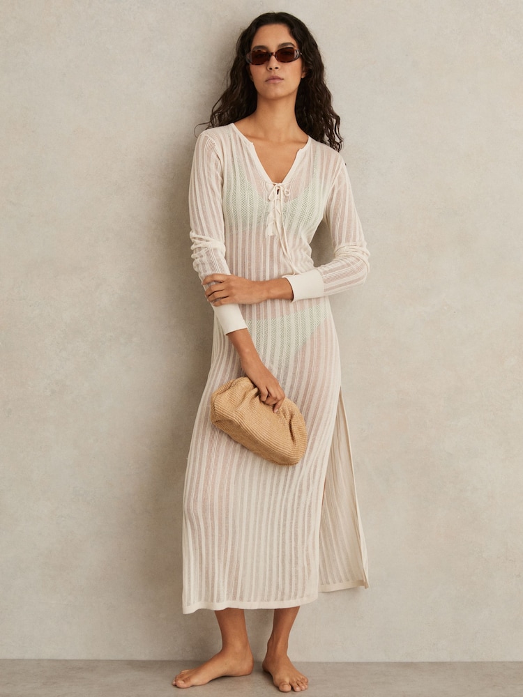 Reiss Cream Samantha Knitted Beach Cover-Up Dress - Image 1 of 6