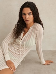 Reiss Cream Samantha Knitted Beach Cover-Up Dress - Image 2 of 6