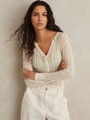 Reiss Cream Saman Knitted Beach Cover-Up Top - Image 1 of 6