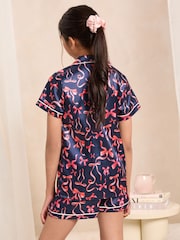 Lipsy Navy Bow Satin Pyjamas (5-16yrs) - Image 1 of 4