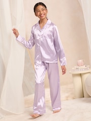 Lipsy Lilac Purple Long Sleeve Long Leg Satin Set (5-16yrs) - Image 3 of 4