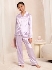 Lipsy Lilac Purple Long Sleeve Long Leg Satin Set (5-16yrs) - Image 4 of 4