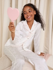 Lipsy White Bow Long Sleeve Leg Satin Pyjamas Set (5-16yrs) - Image 1 of 4
