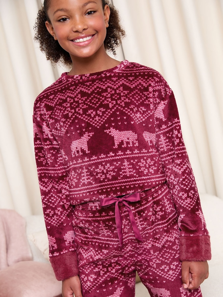 Lipsy Burgundy Red Polar Bear Christmas Soft Touch Fairisle Twosie Pyjamas (5-16yrs) - Image 2 of 4 Lipsy Burgundy Red Polar Bear Christmas Soft Touch Fairisle Twosie Pyjamas (5-16yrs) - Image 2 of 4