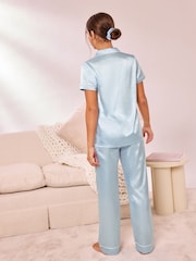 Lipsy Blue Satin Shirt And Long Leg Pyjamas Set (5-16yrs) - Image 5 of 5