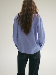 Mango Blue Striped Straight Shirt - Image 3 of 5