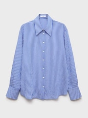 Mango Blue Striped Straight Shirt - Image 4 of 5