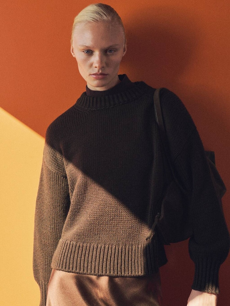 Mango Chocolate Brown Chunky Knit Sweater - Image 1 of 7 Mango Chocolate Brown Chunky Knit Sweater - Image 1 of 7