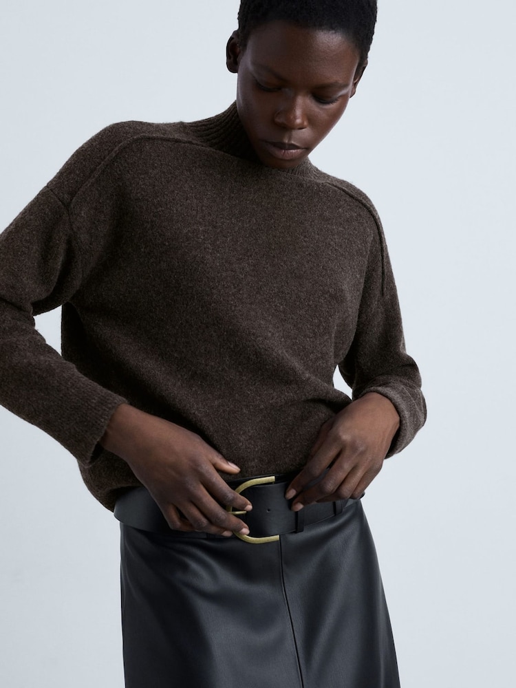 Mango Brown Soft Touch Jumper With Seam Detail - Image 1 of 6
