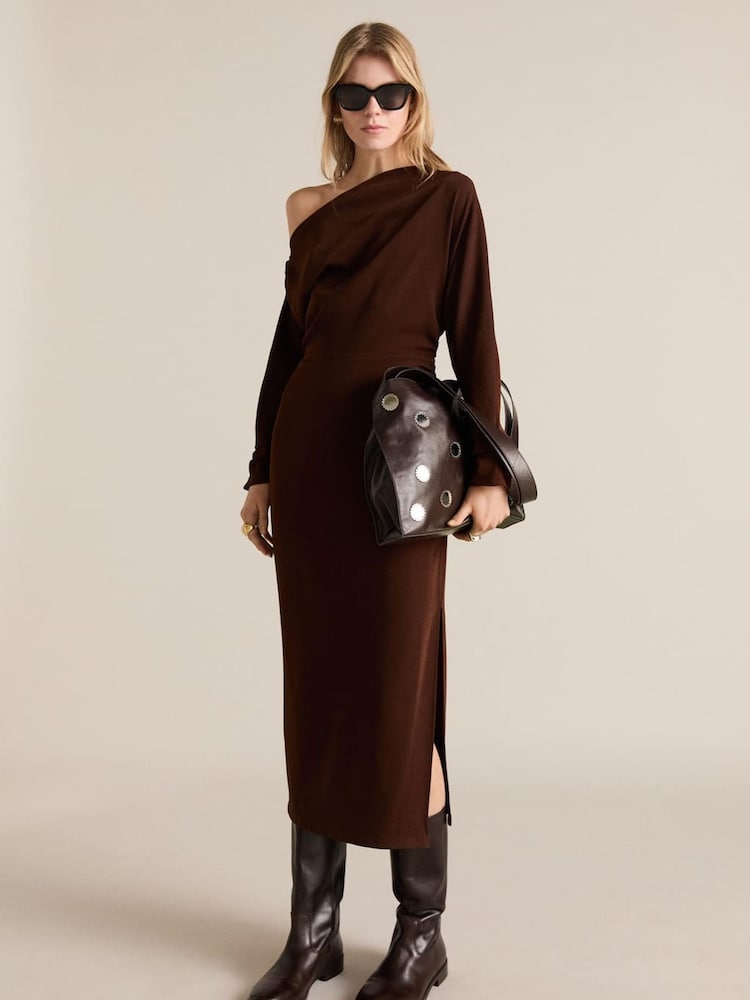 Mango Chocolate Brown Asymmetric Maxi Dress - Image 1 of 7