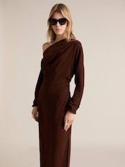 Mango Chocolate Brown Asymmetric Maxi Dress - Image 3 of 7