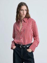Mango Red Striped Straight Shirt - Image 1 of 6