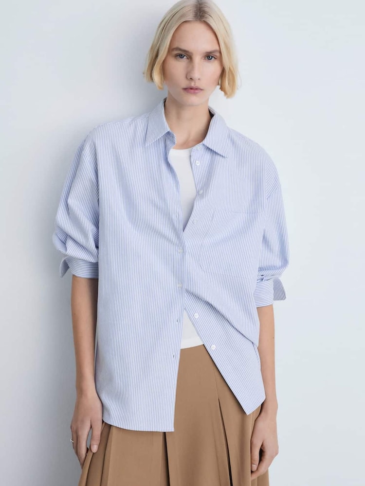 Mango Blue Striped Cotton Shirt - Image 1 of 7 Mango Blue Striped Cotton Shirt - Image 1 of 7