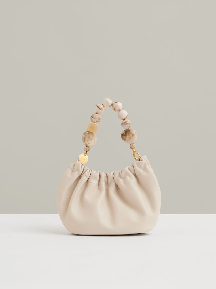Reiss Off White Erin Leather Bead-Handle Pouch Bag - Image 1 of 5