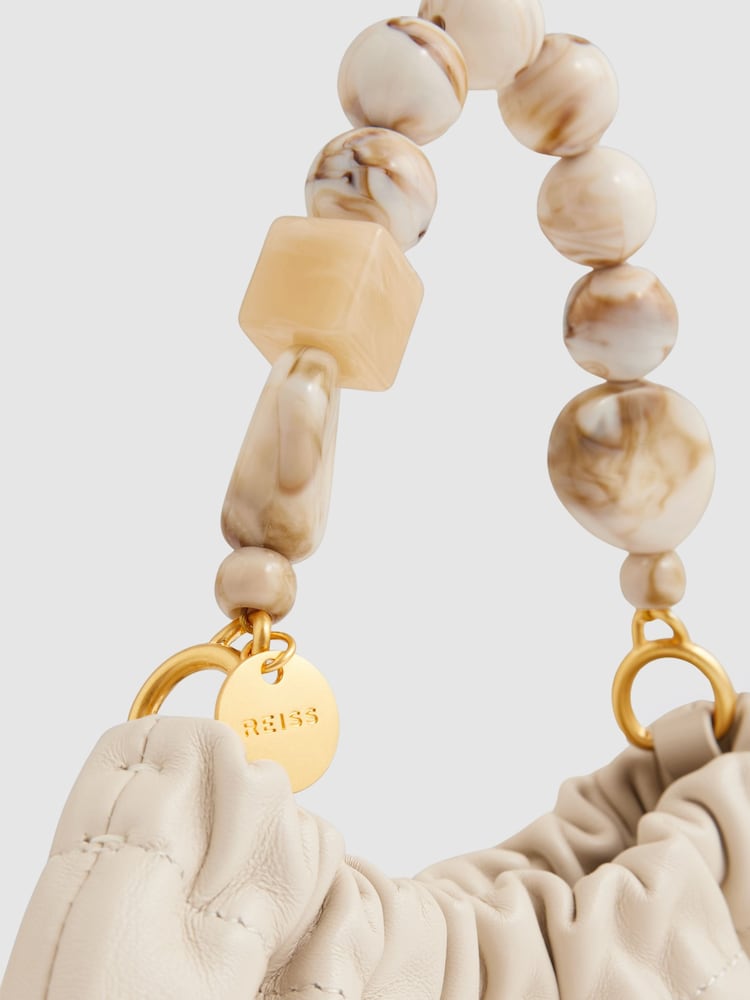 Reiss Off White Erin Leather Bead-Handle Pouch Bag - Image 5 of 5