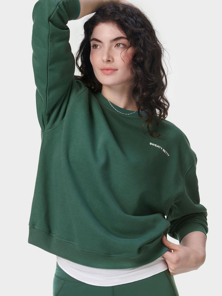 Sweaty Betty Verde Reînvie Guler rotund Hanorac - Image 3 of 6