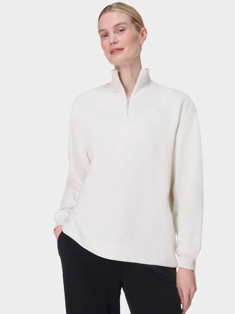 Sweaty Betty White Revive Longline Half Zip Sweat Top - Image 1 of 7 Sweaty Betty White Revive Longline Half Zip Sweat Top - Image 1 of 7