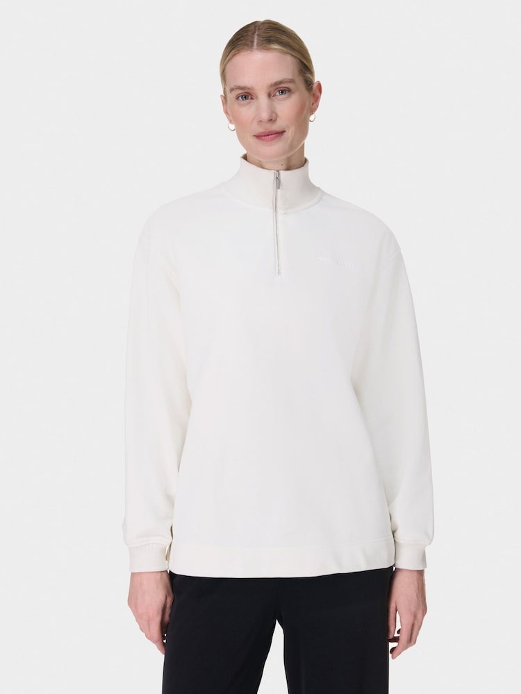 Sweaty Betty White Revive Longline Half Zip Sweat Top - Image 6 of 7