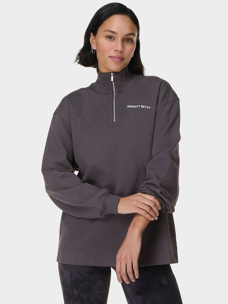 Sweaty Betty Grey Revive Longline Half Zip Sweat Top - Image 1 of 7