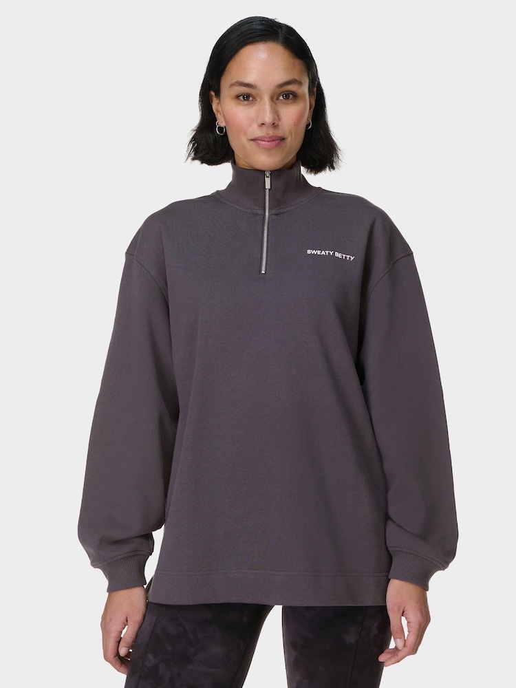 Sweaty Betty Grey Revive Longline Half Zip Sweat Top - Image 6 of 7