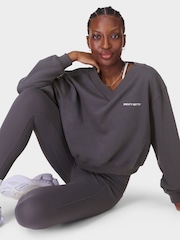 Sweaty Betty Grey Revive Crop V-Neck Sweat Top - Image 1 of 6
