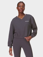 Sweaty Betty Grey Revive Crop V-Neck Sweat Top - Image 5 of 6