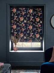 Navy Blue Ready Made Blackout/Thermal Floral Velvet Roman Blind - Image 3 of 8