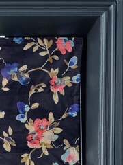 Navy Blue Ready Made Blackout/Thermal Floral Velvet Roman Blind - Image 4 of 8