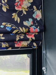Navy Blue Ready Made Blackout/Thermal Floral Velvet Roman Blind - Image 5 of 8