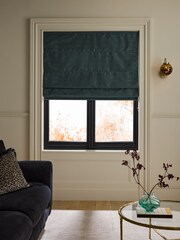 Teal Blue Ready Made Blackout/Thermal Roman Blind Swirl Jacquard - Image 1 of 7