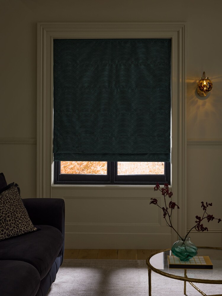 Teal Blue Ready Made Blackout/Thermal Roman Blind Swirl Jacquard - Image 2 of 7
