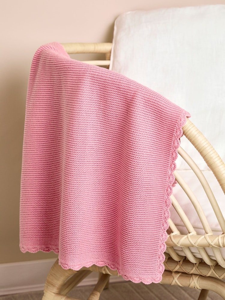 JoJo Maman Bébé Dusky Pink Scalloped Edge Blanket - Image 1 of 4