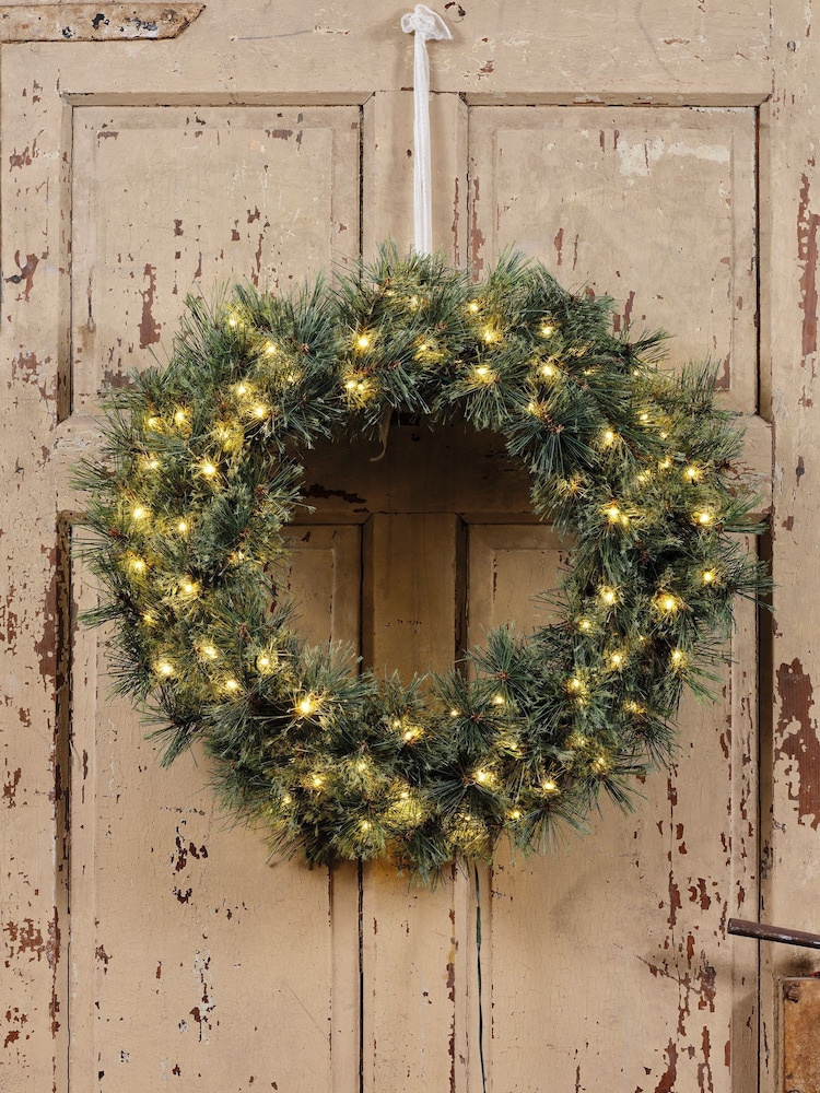 Everlands Green Cashmere Pre Lit Battery Operated Wreath Diameter - Image 1 of 4